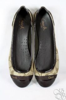 Coach Cecile 12cm Sig Khaki Chestnut Ballet Flats Shoes