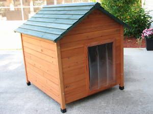 Large Outdoor Cedar Wood Dog House w Microfiber Dog Bed
