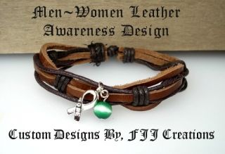 Green Mens Womens Ribbon Awareness Jewelry Bracelet Support Adjustable 