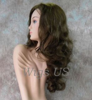 22 inches Long Wavy Layers Skin Top No Bangs Medium Brown Womens Wigs 