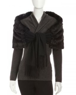 NWT AUTH Sherry Cassin Faux Mink Shawl Wrap Fringe Wool Cashmere O/S 