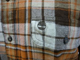 timberland orange plaid chamois button shirt size m