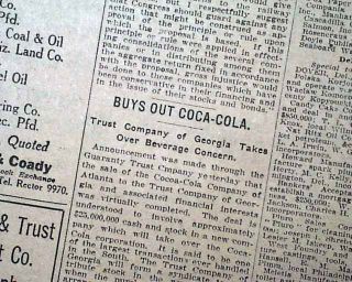 Coca Cola Company Sold by ASA Candler Goes Public Stock Market in 1919 