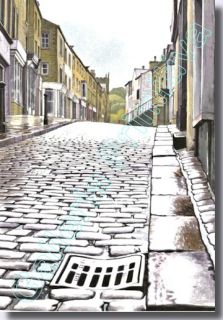   contemporary Watercolor Giclee Print Wet Streets Skipton Centre