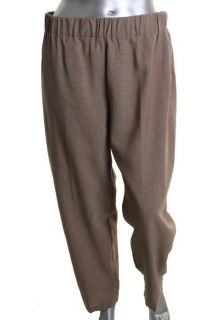   New Brown Elastic Waist Pull on Textured Casual Pants Plus 1x