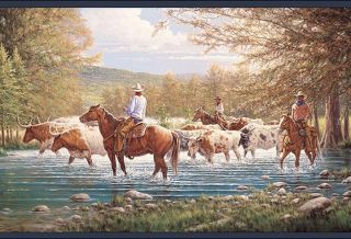 Cowboy Cattle Drive Wallpaper Border LL50301B Horse Western Ranch 