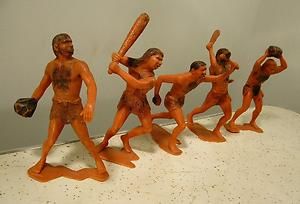   1963 Louis Marx Co 5 Five Painted Prehistoric Cavemen Figures