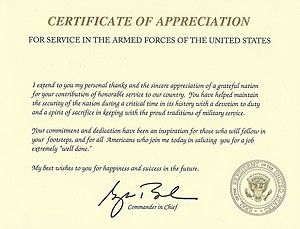 George w Bush Certificate of Appreciation with Raised Seal