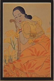 Portrait of A Chamorro Woman Yellow Paul Jacoulet Matted Japanese 