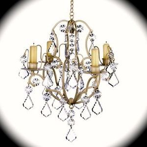 Shabby Chic Ivory Baroque Chandelier Candle Holder with Prisms New Fab 