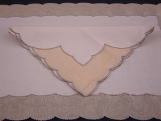 Marghab Scallopino Vintage Linen Placemats Napkins Runner Set Unused 