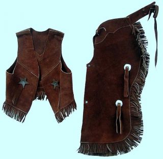   Suede Cowboy Cowgirl Horse Western Kids Show Leather Vest Chaps