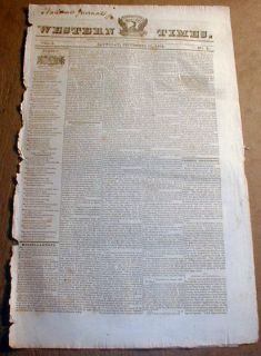 RARE Original 1829 Centreville Indiana Newspaper Western Times Wayne 