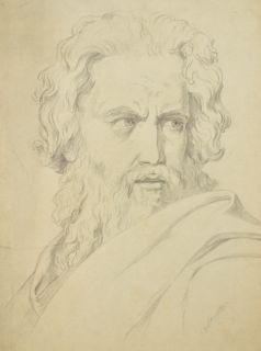   /Pencil Drawing Original Man w/Long Hair & Beard Looking Serious