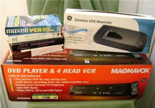 Magnovox DVD CD VCR Player VHS Rewinder VCR Header Cleaner 3 Free VHSS 