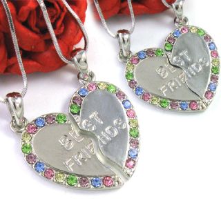 Multi Colorful Best Friends BFF Heart Pendant Necklace