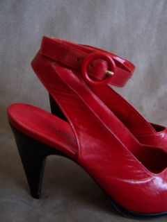 Sz 6 5 M Charles Jourdan Classic Red Black Leather Peeptoe Heels Pumps 