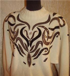 Vintage 80s Cedars Lambwool Angora Statement Slouchy Sweater Leather 
