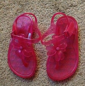 Baby Toddler Girls Gap Bright Pink Flower Thong T Strap Jelly Shoe 