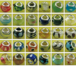 X100 Silver Mix Lampwork Charm Glass Bead Fit Necklace