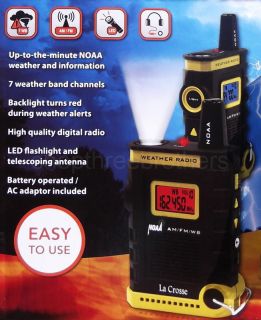 New La Crosse Handheld NOAA Weather Radio Am FM Weather Band with LED 