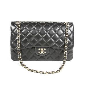 Authentic Chanel Black Leather Classic Flap Shoulder Bag Handbag