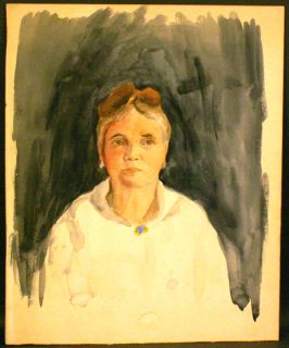Charlotte Livingston Elderly Woman Watercolor 20th C Listed NYC Artist 