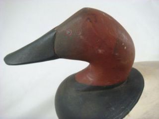 Antique Wooden Decoy Duck Canvasback Carved Hand Painted Red Circles 