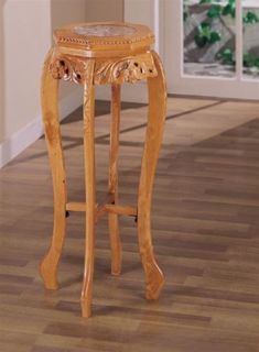 Pair Cherry Oak Wood Marble Top Plant Stands 36 New
