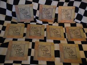 Ten Ceramic Tiles Live Laugh Love 6x6 w Black Lettering