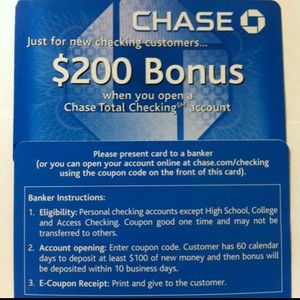   NO DIRECT DEPOSIT* exp. 1/31/2013 w/New CHASE Checking Account Coupons