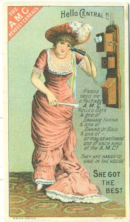 AMC Cereals Lady on Phone c1890 Advertising Trade Card