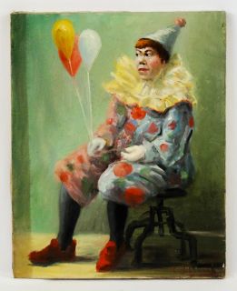 Charles F Bohannah NY Art Male Clown Seated with Balloon 