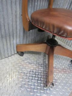   century modern 50s office teak wood upholstery desk chair swivel vtg