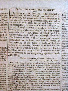 1838 Newspaper Trail of Tears Cherokee Indians Forced Relocation to 