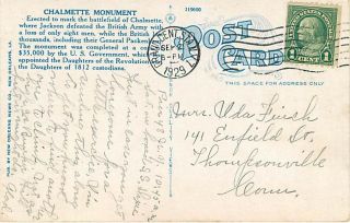 La New Orleans Chalmette Monument mailed 1929 K6979