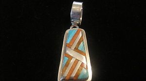 SIGNED C CHAMA STERLING SILVER ZUNI INLAY PENDANT