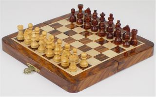 Folding Wood German Knight Magnetic Travel Chess Set 10