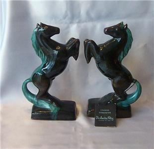 PAIR BLUE MOUNTAIN POTTERY REARING HORSE BOOKENDS