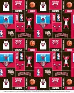 Chicago Bulls Square NBA Basketball Print Fleece Fabric S012BULLSS 