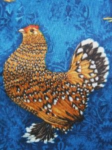 Prized Poultry Rooster Chicken Blue Robert Kaufman Fabric Yard
