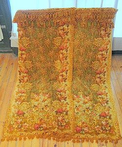 INCREDIBLE Antique FRENCH Floral Tapestry CHENILLE VELVET CURTAINS