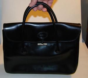 Longchamp Paris France Black Leather Double Handle Handbag Purse 