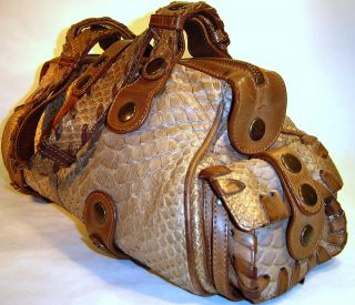 Chloe Leather Python Satchel Bag Purse Brown Gold Metallic Collectible 