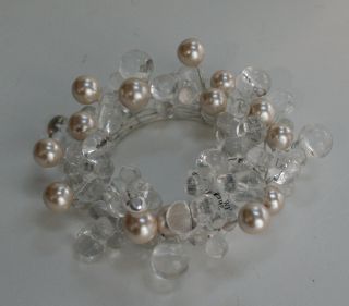   White Pearl Clear Bead Christmas Candle Holder Rings So Pretty