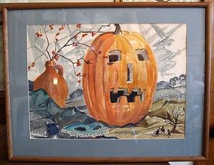 ORIGINAL Watercolor Painting, Charles X. Carlson, Halloween Jack o 