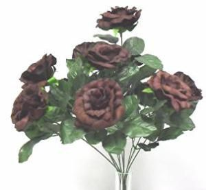 12 Chocolate Brown Silk Open Rose Wedding Flowers