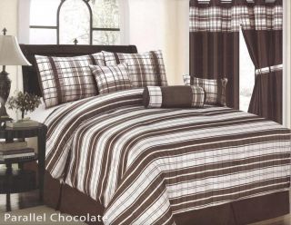   Parallel Plaid Comforter Set Bed in A Bag Queen Chocolate Brown