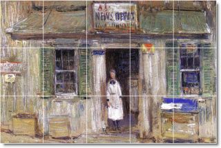 news depot at cos cob by childe hassam 18x30 inch ceramic tile mural 