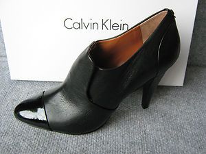 NEW Calvin Klein Chrissie Leather Ankle Boot Shoes Heel Pump Shootie 